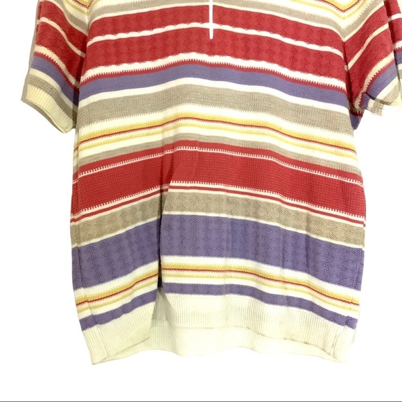 Alfred Dunner Knit Half Zip Colorful Stripe Short Sleeves Sweater Top Small 70s - Picture 4 of 10